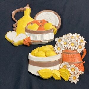 Vintage Syroco Inc. Homco Fruit & Floral Wall Plaque Set Made In USA